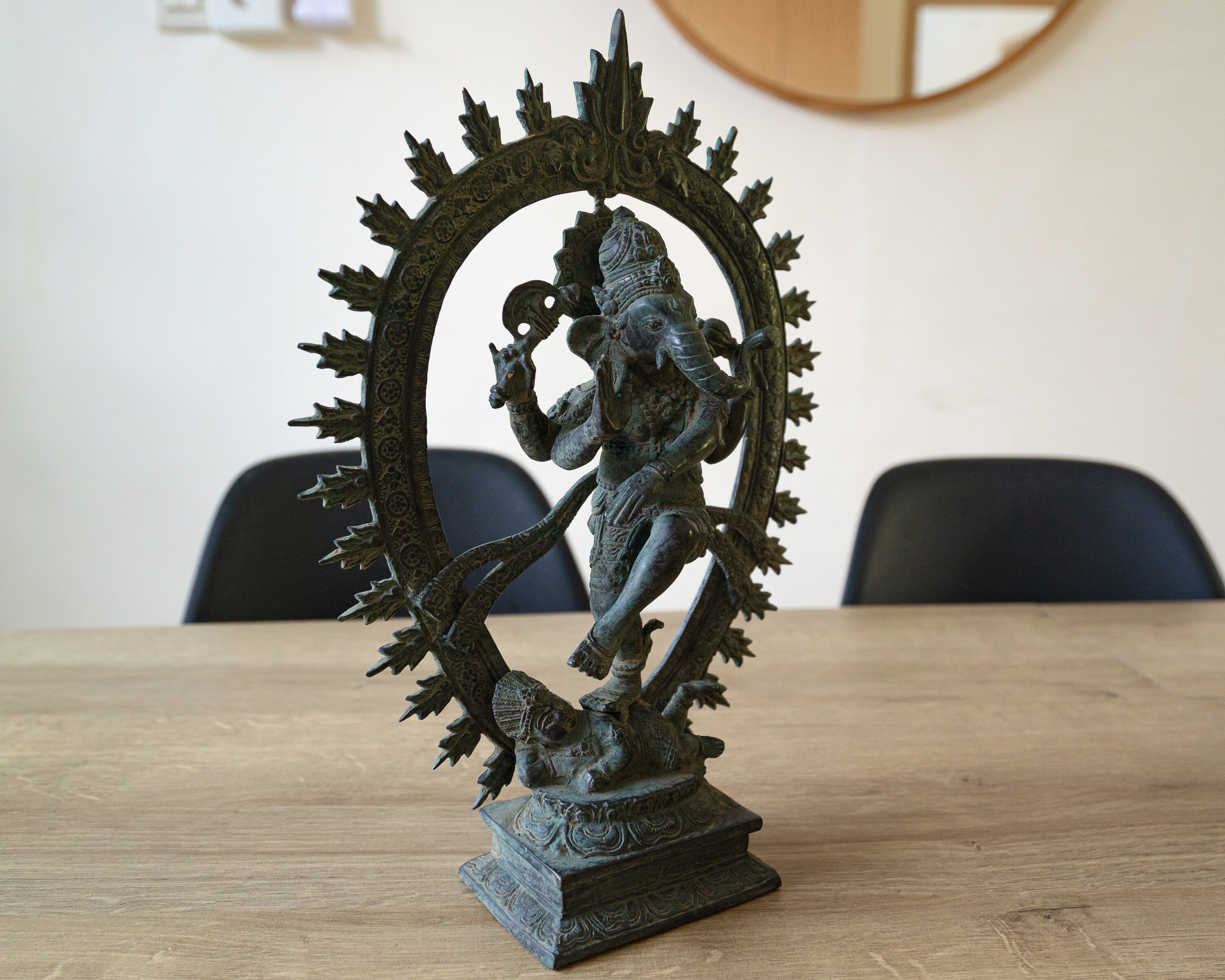 13インチのブロンズ製ガネーシャ像、ヒンドゥー教の神、インドの工芸品