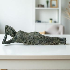 Reclining Buddha Bronze 14 Inch / 35 cm Long, Buddha Figurine, Buddha Bronze, Sleeping Buddha, Spiritual Statue, Office Decor, Gift Idea