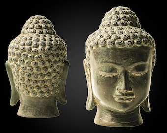 Brass Buddha Head Sculpture, 11 Inch Home Decor