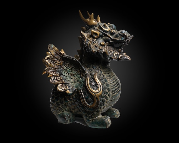 Dragon statue 6.5 Inch / 16 cm, Brass Dragon, Mini Dragon, Dragon Brass, Thai amulet talisman, Lucky item for gift, Brass Figurine, Gift