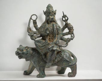 Goddess Kali Statue 8.5 Inch / 21 cm , Antique Mahakali , Hindu God , Kali Statue, Parvati, Durga , Hindu goddess statue, Bronze Sculpture