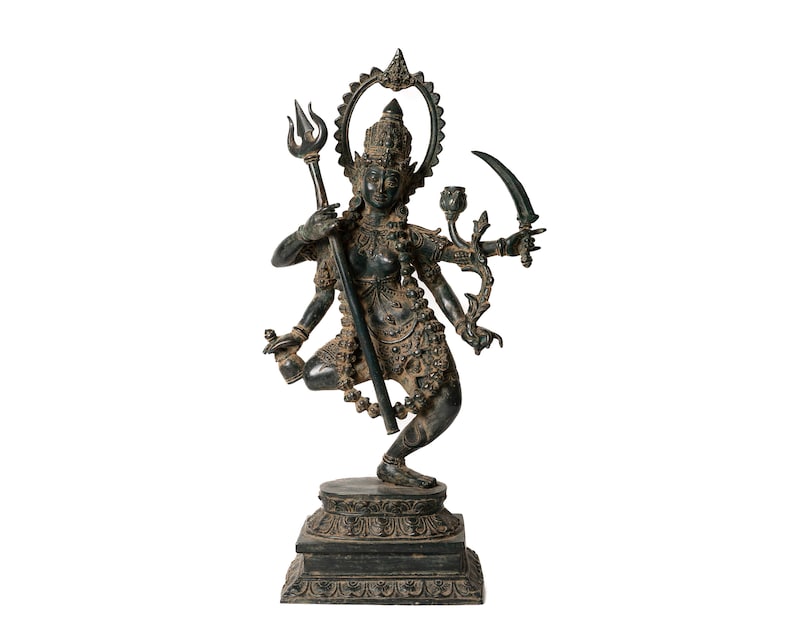 Mahakali 16.5 Inch / 42 cm , Hindu God figurine , Bronze Kali Statue, Goddess Kali Statue, Lord Parvati, Durga , Hindu goddess statue Dark Green