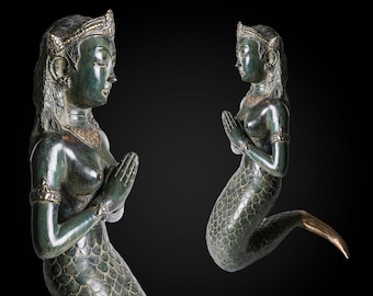 Mermaid Decor 20 inch / 50 cm, Mermaid Statue devi, Mermaid Figurine, Sculpture Mermaid, Brass Mermaid,  Yoga Sculpture, Sea Goddess