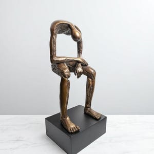 Memorial Copper or Sterling Statue, Seated Modern Bronze Sculpture 18 Inch / 45 cm, Abstract Art, Seated Giant, Room Decor, New Home Gift