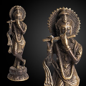 Krishna statue 9 Inch / 22 cm, Hindu God , Mahadev , Bronze Krishna statue , Handicrafts statue , Indian God , Hindu God brass, Gift