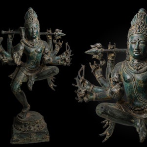 Bronze Dancing Shiva Statue Holding Trident 24 Inch / 61 cm, Ten Armed Shiva Hindu Lord, Lord Shiva, Brass Statue, Idol Sculpture Hindu God