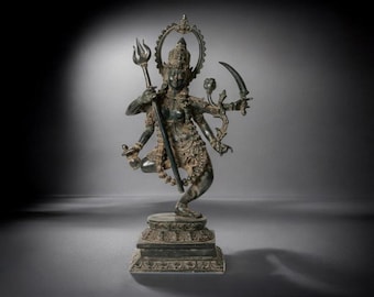 Bronze Mahakali Statue, Hindu Goddess Idol, Durga Parvati Form, Spiritual Decor