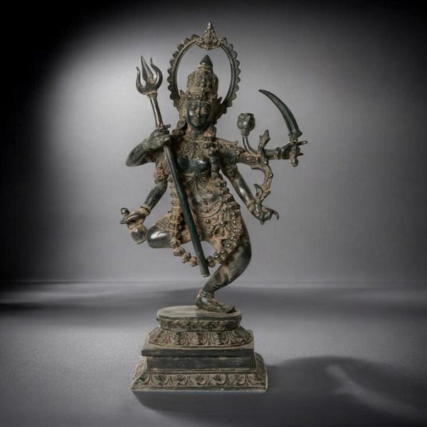 Brons Mahakali-staty, hinduisk gudinna-idol, Durga Parvati-form, andlig dekor