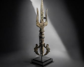 25 Inch Shiva Trishul, Antique Bronze Finish, Indian Temple Decor