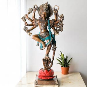 LIMITED ITEM - Eight Armed Kaliya Khrisna 26 inch / 66 cm , Krishna Sculpture, Hindu God, Vintage Bronze Krishna, Hare Krishna