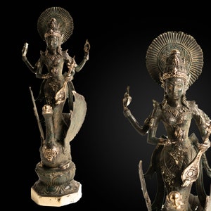 Sarasvati Statue 19 inch / 48 cm , Sarasvati Idol, Goddess Sarasvati Statue, Hindu Lord, hindu God, Sarasvati figurine, Sarasvati bronze