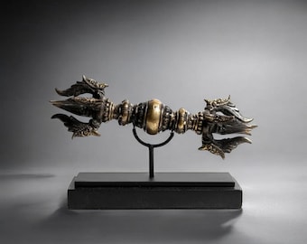 【激レア】モンゴル チベット 仏具ドルジェ フレームアート ヴィンテージ真鍮製ヴァジュラ・ドルジェ 16インチ、チベット仏教の
