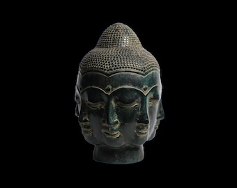 Solid Brass Buddha Head Sculpture, 5.5 inch, Room Decor