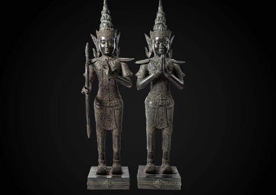 Rama and Sita Bronze Statue, Hindu Temple Decor (33 Inch)
