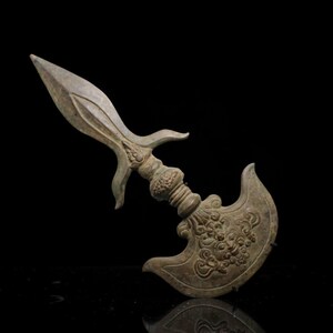 Makara Axe Phurba, Hindu Bronze God Weapon, 22-Inch Home Decor