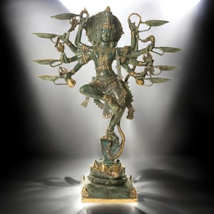 Vintage Bronze Krishna Sculpture – Eight Armed Kaliya God Candle Holder