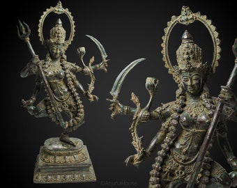 Mahakali 16,5 Zoll / 42 cm, Hindu-Gottfigur, Bronze-Kali-Statue, Göttin-Kali-Statue, Lord Parvati, Durga, Hindu-Göttin-Statue