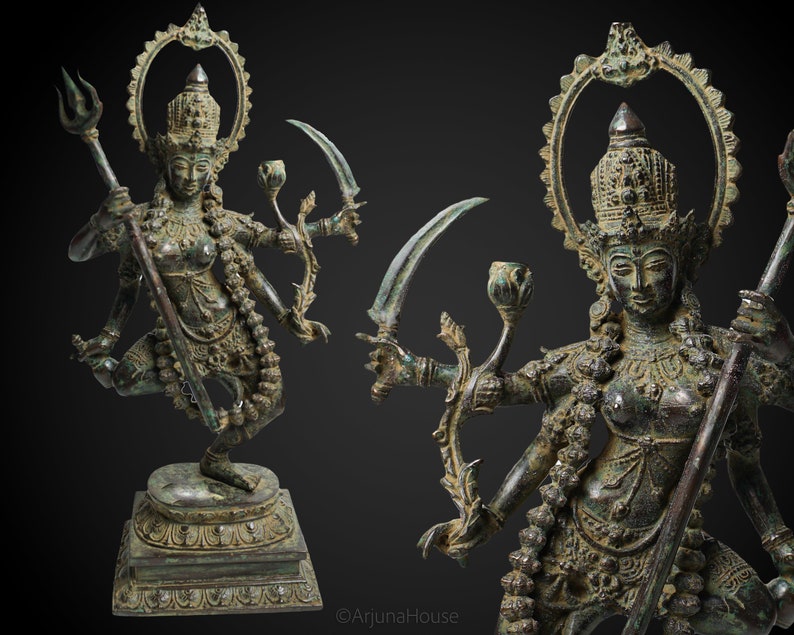 Mahakali 16.5 Inch / 42 cm , Hindu God figurine , Bronze Kali Statue, Goddess Kali Statue, Lord Parvati, Durga , Hindu goddess statue image 1