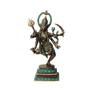 Mahakali 16.5 Inch / 42 cm , Hindu God figurine , Bronze Kali Statue, Goddess Kali Statue, Lord Parvati, Durga , Hindu goddess statue Black Green