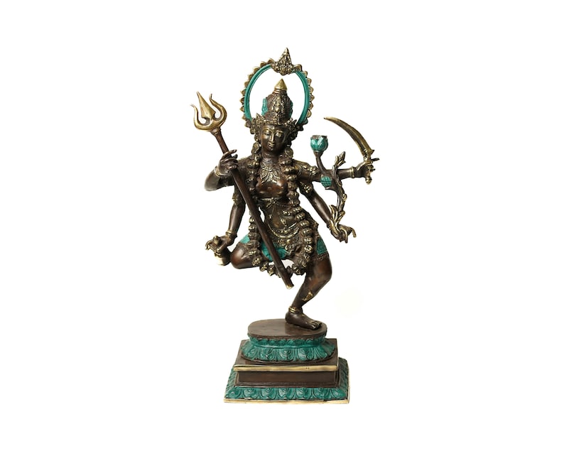 Mahakali 16.5 Inch / 42 cm , Hindu God figurine , Bronze Kali Statue, Goddess Kali Statue, Lord Parvati, Durga , Hindu goddess statue Black Green