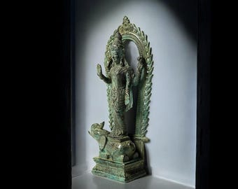 Bronze Goddess Lakshmi Statue, Hindu Decor (6.5 Inch)