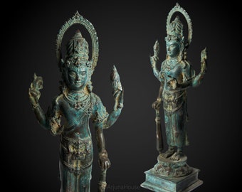 Statue du seigneur Vishnu dieu hindou 13 pouces/33 cm, figurine de Vishnu, sculpture de Vishnu, sculpture en laiton bronze, figure spirituelle, art de collection