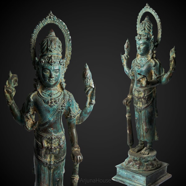 Statue du seigneur Vishnu dieu hindou 13 pouces/33 cm, figurine de Vishnu, sculpture de Vishnu, sculpture en laiton bronze, figure spirituelle, art de collection