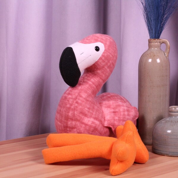 Plush Fleece Flamingo "Gamoo" Stuffed Animal | Bird | Waterfowl | Tropical | Pink | Handmade | Plushie