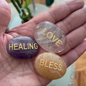 Engraved Worry Stones/Palm Stones/Crystals for Anxiety/Worry Stones/Healing Crystals/Crystals For Love