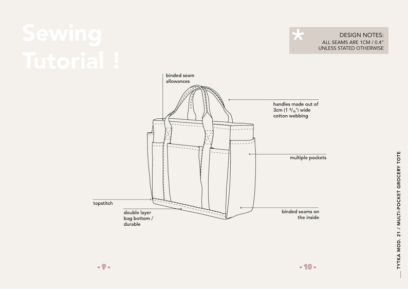 Multi-Pocket Grocery Tote ONE SIZE Sewing Pattern Shopping Bag Pattern PDF 画像 6