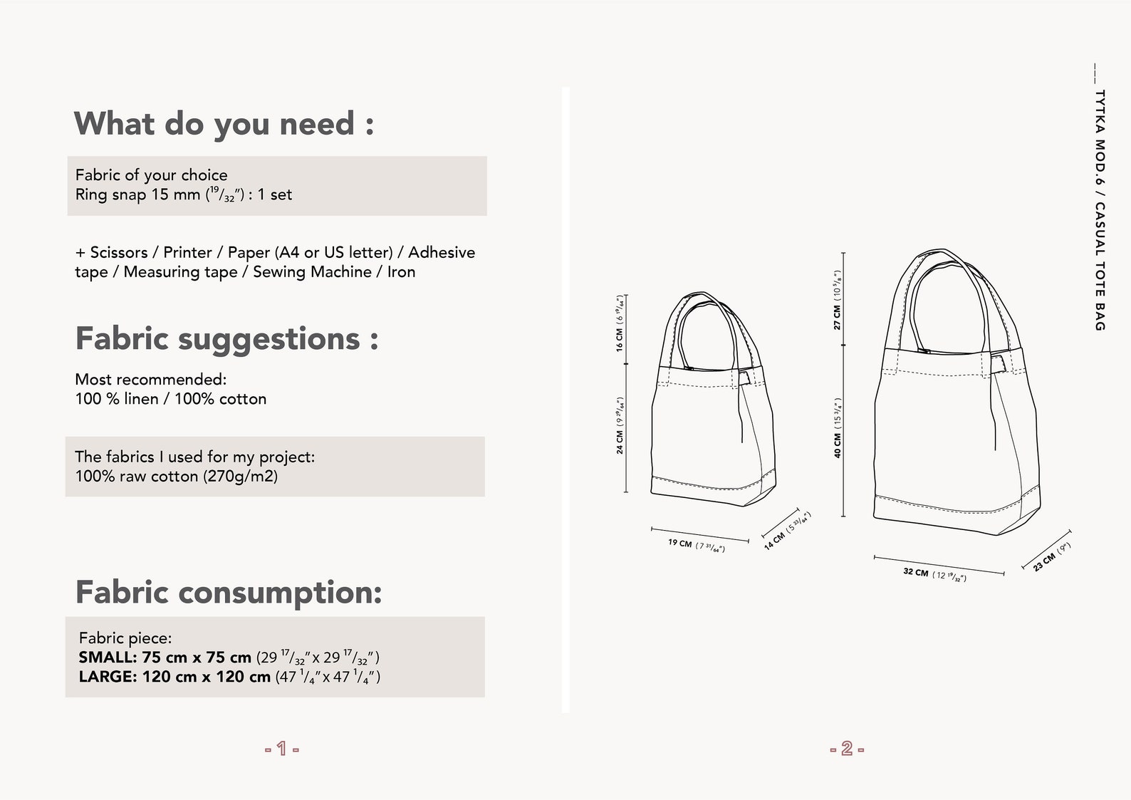 Casual Tote Bag Canvas Bag Project Bag PDF Sewing Etsy