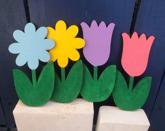 Large Wooden FLOWERS, TULIP or Daisy Spring Magnet, 6x3 inches