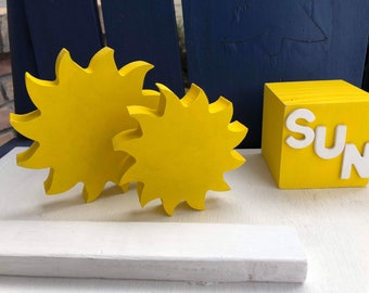 SUN, SUNSHINE, 2 inch or 3 inch SUN blocks or suns, tiered tray Summer decor