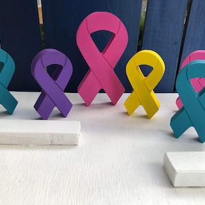 Wooden Cancer Support / Pink Breast cancer /Teal / Gold / purple cancer ribbon /Counter Sitter image 9