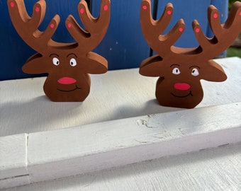 Wooden REINDEER Winter Tiered tray decor - winter holiday rustic Christmas