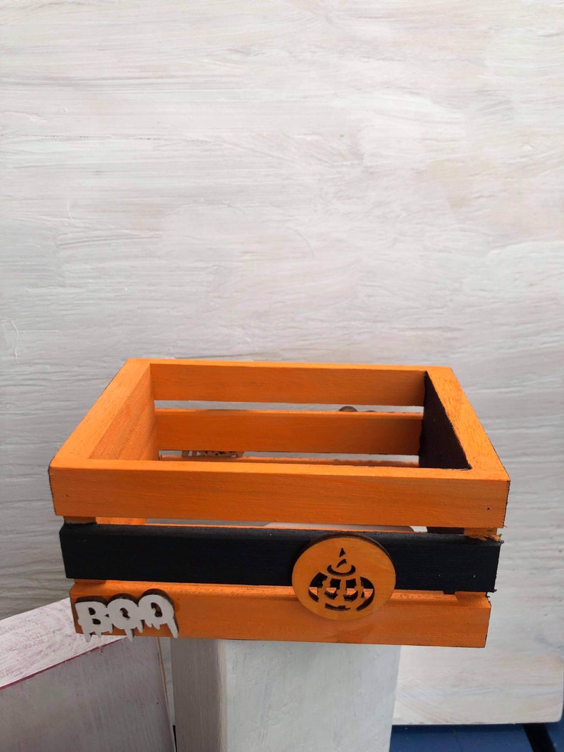 Mini 5 inch WOODEN HALLOWEEN Crate, office and home décor image 5