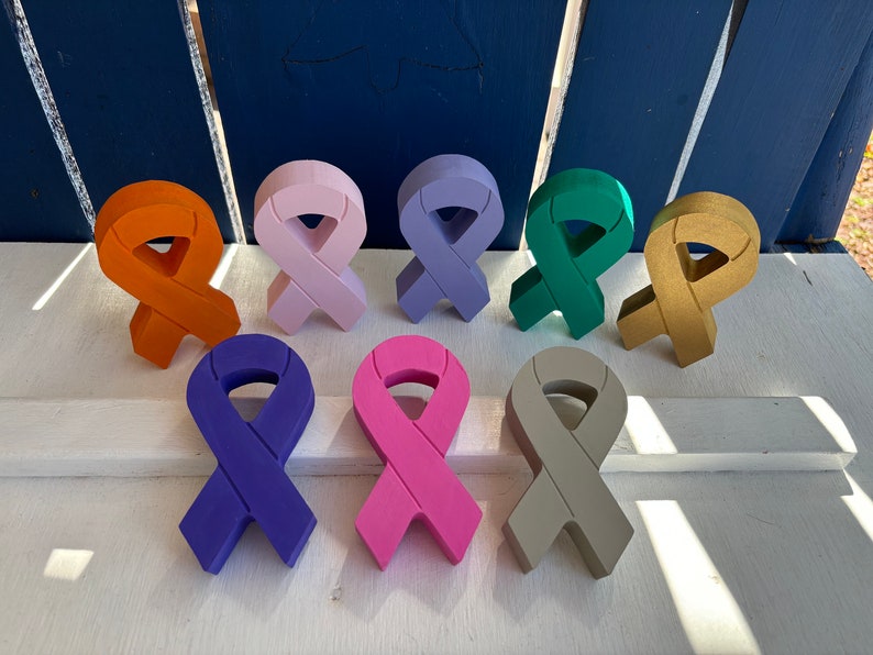 Wooden Cancer Support / Pink Breast cancer /Teal / Gold / purple cancer ribbon /Counter Sitter image 2