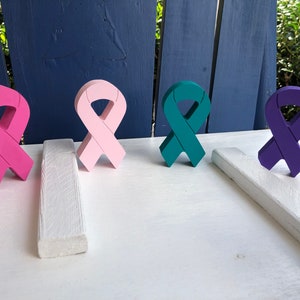 Wooden Cancer Support / Pink Breast cancer /Teal / Gold / purple cancer ribbon /Counter Sitter image 5