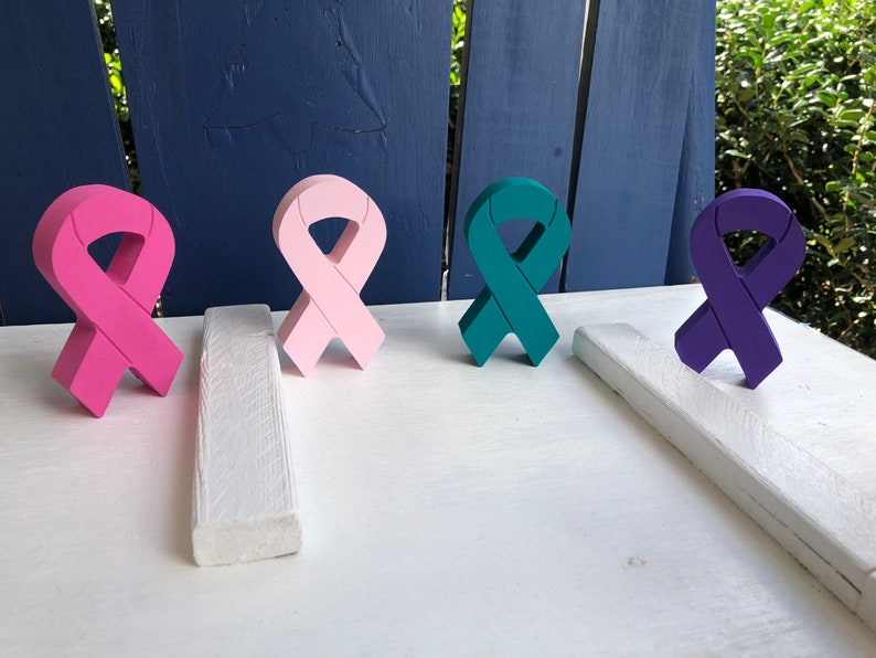 Wooden Cancer Support / Pink Breast cancer /Teal / Gold / purple cancer ribbon /Counter Sitter image 5