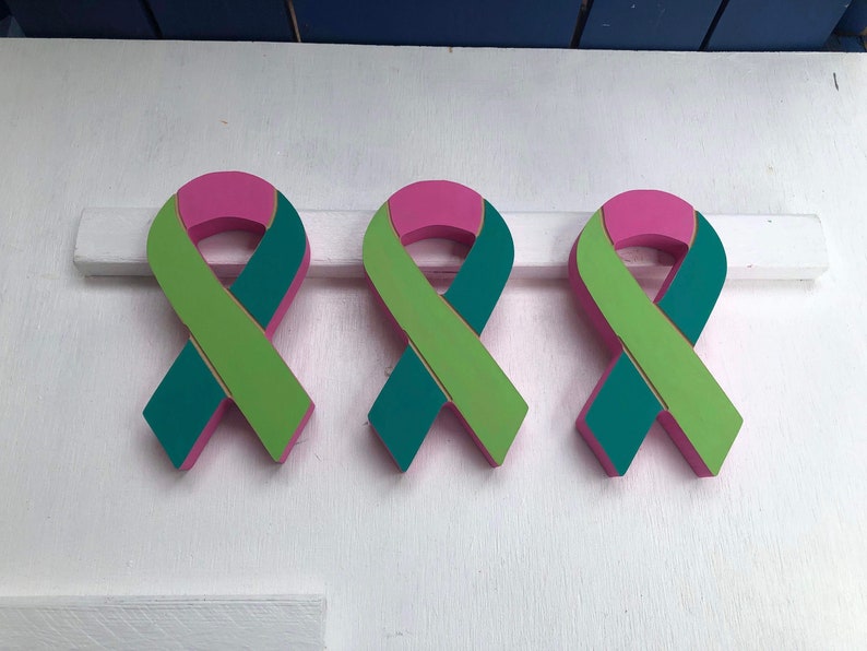 Wooden Cancer Support / Pink Breast cancer /Teal / Gold / purple cancer ribbon /Counter Sitter image 10