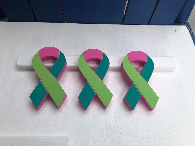 Wooden Cancer Support / Pink Breast cancer /Teal / Gold / purple cancer ribbon /Counter Sitter image 4