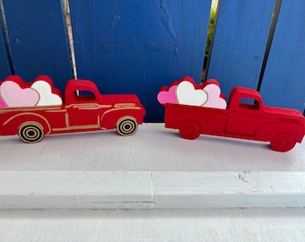 Chunky Valentine red truck WOOD/ Farmhouse, tiered tray decor