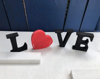 LOVE letters / Valentine’s Sign, wooden hearts, home decor, tiered wood sign/block