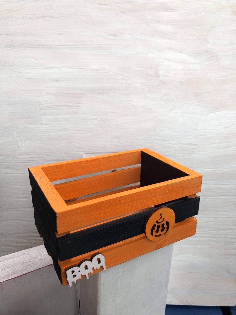 Mini 5 inch WOODEN HALLOWEEN Crate, office and home décor image 6