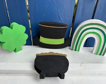 St. Patrick’s Day, tiered tray SET, Pot of gold, clover, leprechaun hat and rainbow