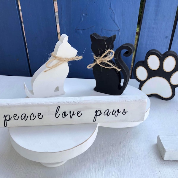 Farmhouse decor, Wooden blocks, Peace, love, paws, tiered tray messages