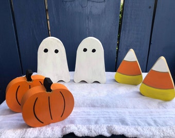 SET HALLOWEEN /Pumpkin, Ghost, candy corn and black cat Tier Tray Counter Decor