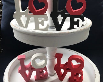 LOVE Letters, Valentine’s decor, tiered tray decor, chunky wood Love letters