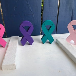 Wooden Cancer Support / Pink Breast cancer /Teal / Gold / purple cancer ribbon /Counter Sitter image 6
