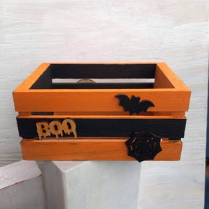 Mini 5 inch WOODEN HALLOWEEN Crate, office and home décor image 1